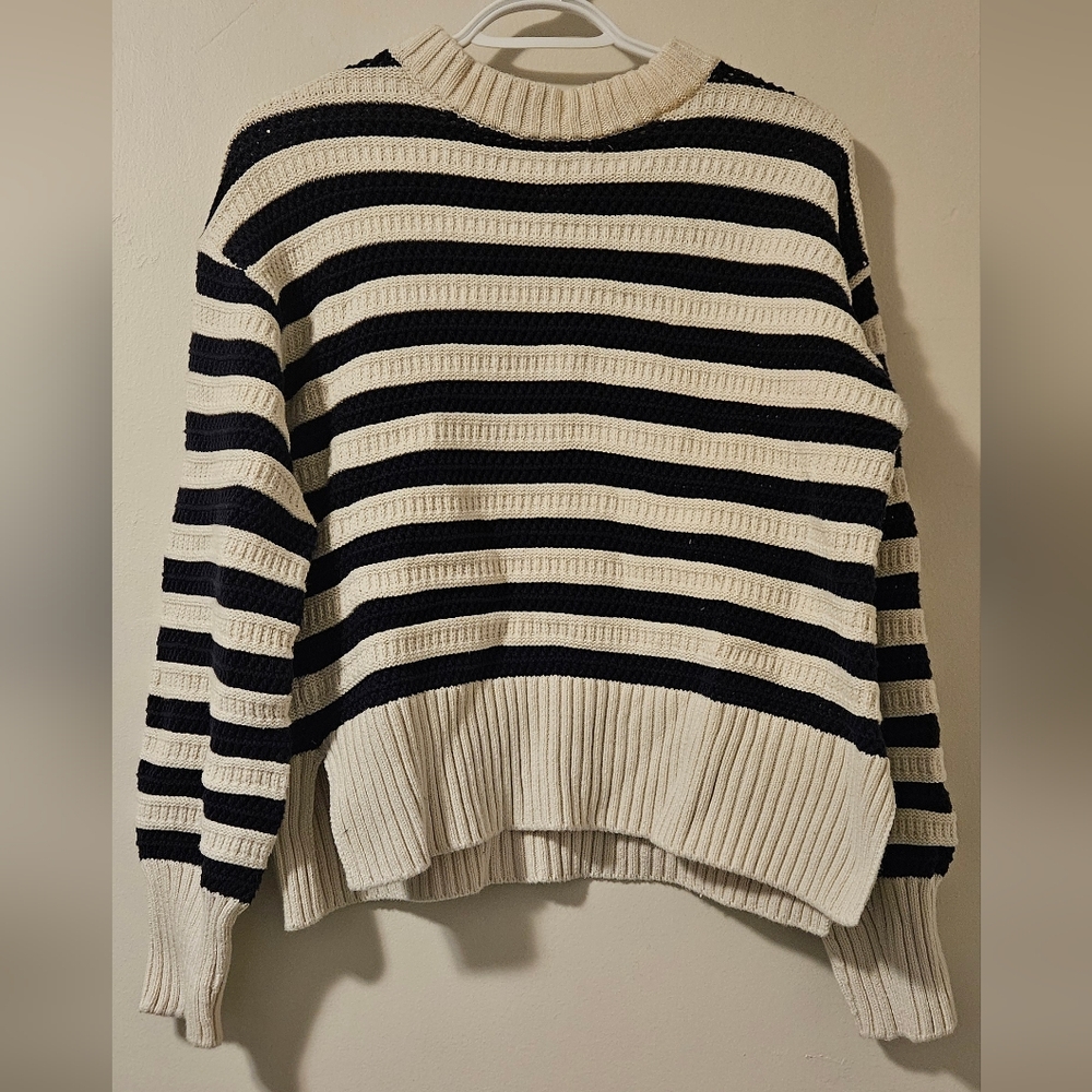 H&M Black and Cream Striped Sweater